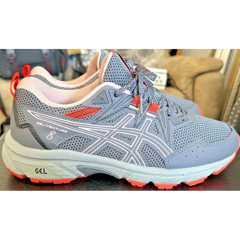 Asics Gel Venture 8 Trail Running Shoes Women's Sz 7.5 Gray/Peach Hiking Walking